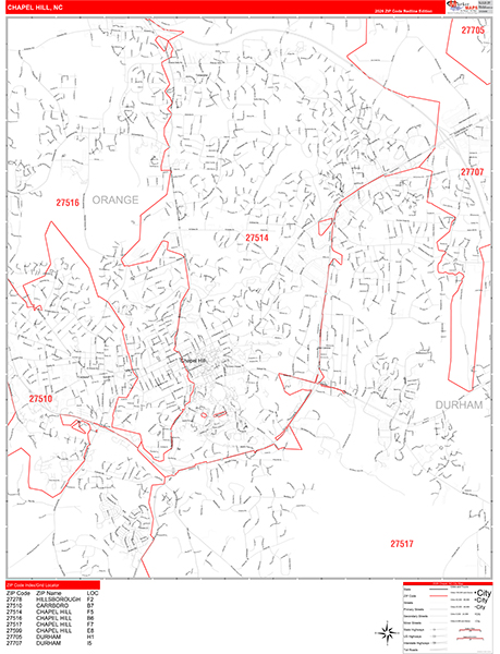 Chapel Hill Zip Code Wall Map